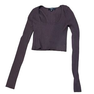 Hera collection ribbed cocoa brown cropped top square neck women's large